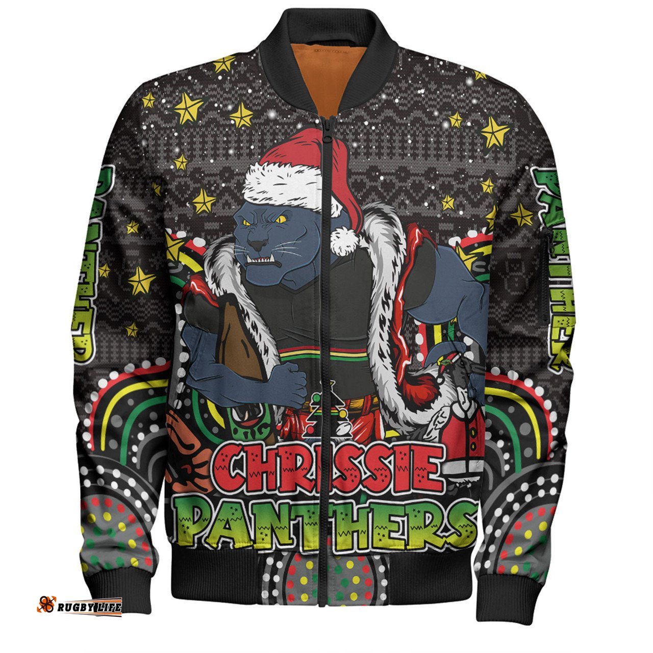 Penrith Panthers Christmas Custom Bomber Jacket - Christmas Knit Patterns Vintage Jersey Ugly Bomber Jacket