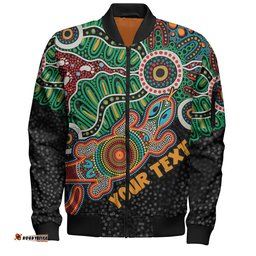 Australia Aboriginal Bomber Jacket - Walking with 3000 Ancestors Behind Me With Goanna Bomber Jacket
