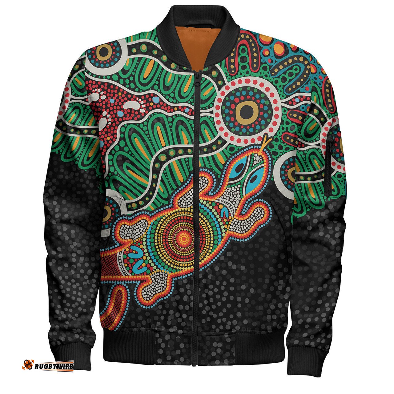 Australia Aboriginal Bomber Jacket - Walking with 3000 Ancestors Behind Me With Goanna Bomber Jacket