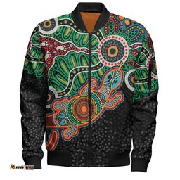 Australia Aboriginal Bomber Jacket - Walking with 3000 Ancestors Behind Me With Goanna Bomber Jacket