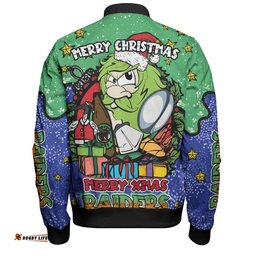 Canberra Raiders Christmas Custom Bomber Jacket - Merry Christmas Our Beloved Team With Aboriginal Dot Art Pattern Bomber Jacket