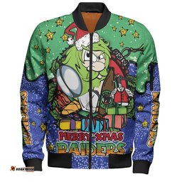 Canberra Raiders Christmas Custom Bomber Jacket - Merry Christmas Our Beloved Team With Aboriginal Dot Art Pattern Bomber Jacket
