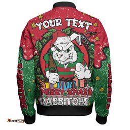 South Sydney Rabbitohs Custom Bomber Jacket - Merry Christmas Our Beloved Team With Aboriginal Dot Art Pattern Bomber Jacket
