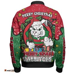 South Sydney Rabbitohs Custom Bomber Jacket - Merry Christmas Our Beloved Team With Aboriginal Dot Art Pattern Bomber Jacket