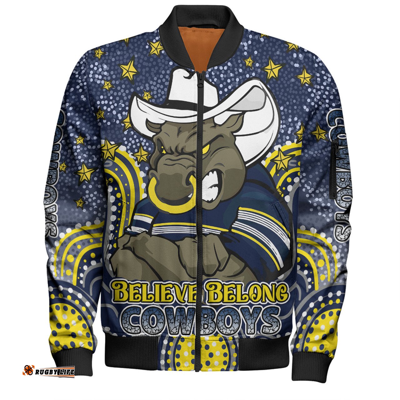 North Queensland Cowboys Custom Bomber Jacket - Custom With Aboriginal Inspired Style Of Dot Painting Patterns Bomber Jacket