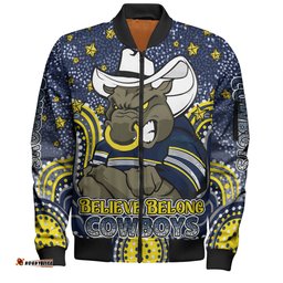 North Queensland Cowboys Custom Bomber Jacket - Custom With Aboriginal Inspired Style Of Dot Painting Patterns Bomber Jacket