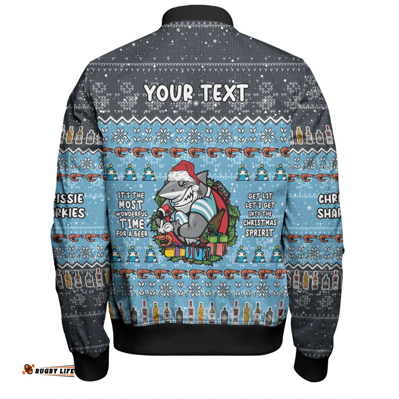 Cronulla-Sutherland Sharks Christmas Custom Bomber Jacket - Chrissie Spirit Bomber Jacket