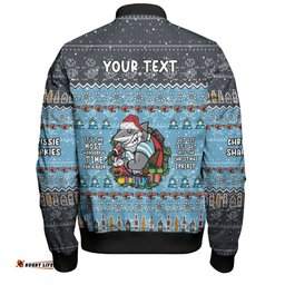 Cronulla-Sutherland Sharks Christmas Custom Bomber Jacket - Chrissie Spirit Bomber Jacket
