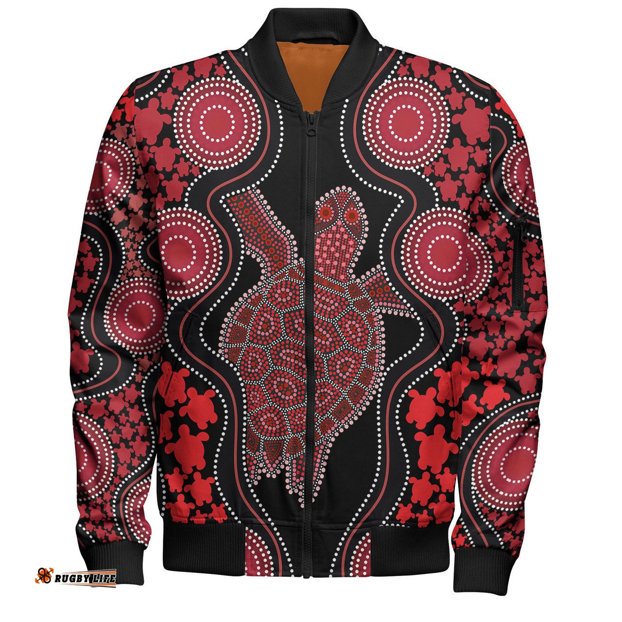 Australia Bomber Jacket - Aboriginal Art Red Turtle Inspired
