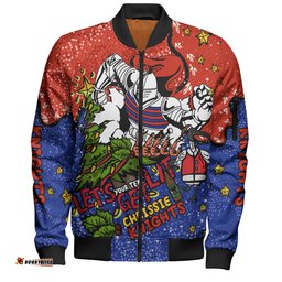 Newcastle Knights Christmas Custom Bomber Jacket - Let's Get Lit Chrisse Pressie Bomber Jacket