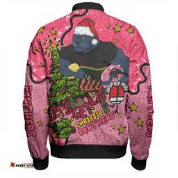 Penrith Panthers Christmas Custom Bomber Jacket - Let's Get Lit Chrisse Pressie Pink Bomber Jacket
