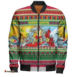Australia Christmas Custom Bomber Jacket - Surfing Santa Bomber Jacket