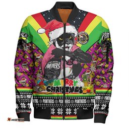 Penrith Panthers Christmas Custom Bomber Jacket - Penrith Panthers Santa Aussie Big Things Christmas Bomber Jacket