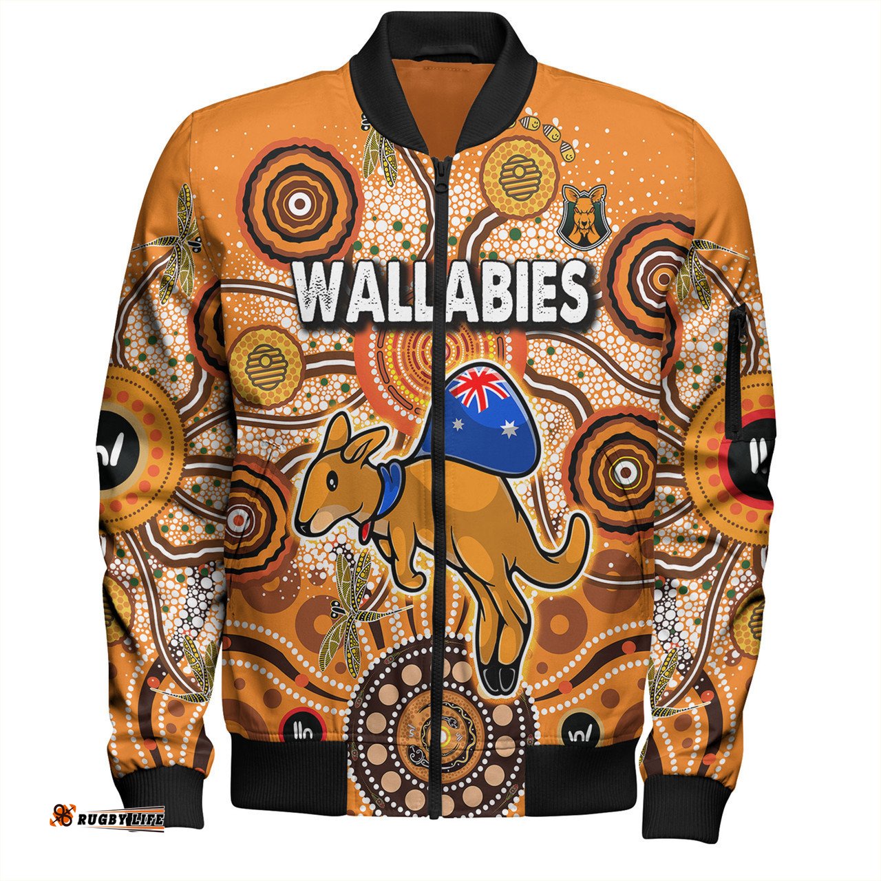 Australia Aboriginal Custom Bomber Jacket - Dragonfly Flies Into Beehive And Snake Circle Bomber Jacket