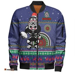 New Zealand Warriors Christmas Custom Bomber Jacket - Ugly Xmas And Aboriginal Patterns For Die Hard Fan Bomber Jacket