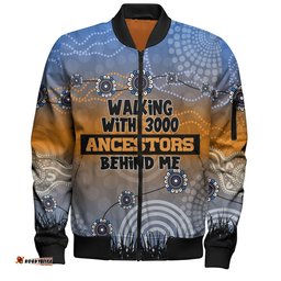 Australia Aboriginal Bomber Jacket - Walking with 3000 Ancestors Behind Me Blue Patterns Bomber Jacket