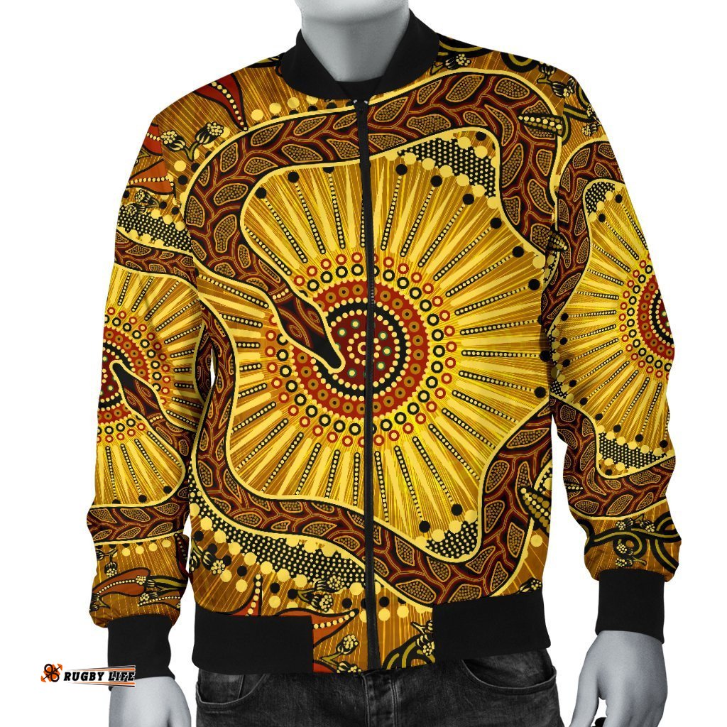 Men's Bomber Jacket - Australian Aboriginal Snake - Rainbow Serpent