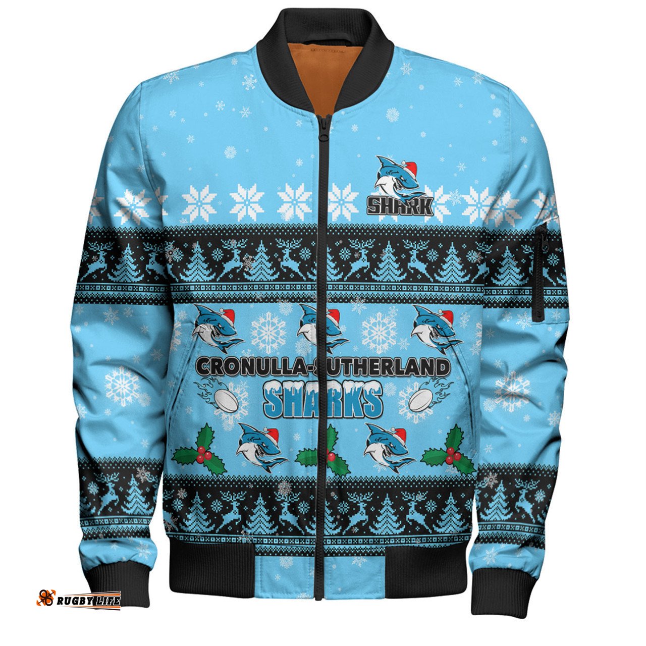 Cronulla-Sutherland Sharks Christmas Custom Bomber Jacket - Special Ugly Christmas Bomber Jacket