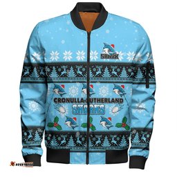 Cronulla-Sutherland Sharks Christmas Custom Bomber Jacket - Special Ugly Christmas Bomber Jacket