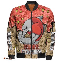 Redcliffe Dolphins Custom Bomber Jacket - Team With Dot And Star Patterns For Tough Fan Bomber Jacket