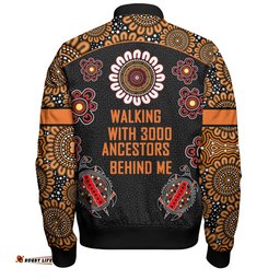 Australia Aboriginal Bomber Jacket - Walking with 3000 Ancestors Behind Me Black and Orange Patterns Bomber Jacket