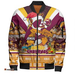 Brisbane Broncos Christmas Custom Bomber Jacket - Broncos Santa Aussie Big Things Christmas Bomber Jacket