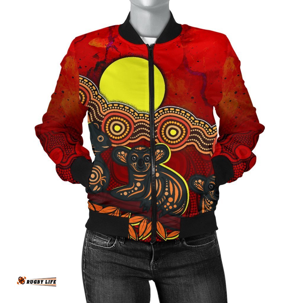 Aboriginal Women's Bomber Jacket - Australian Indigenous Koala