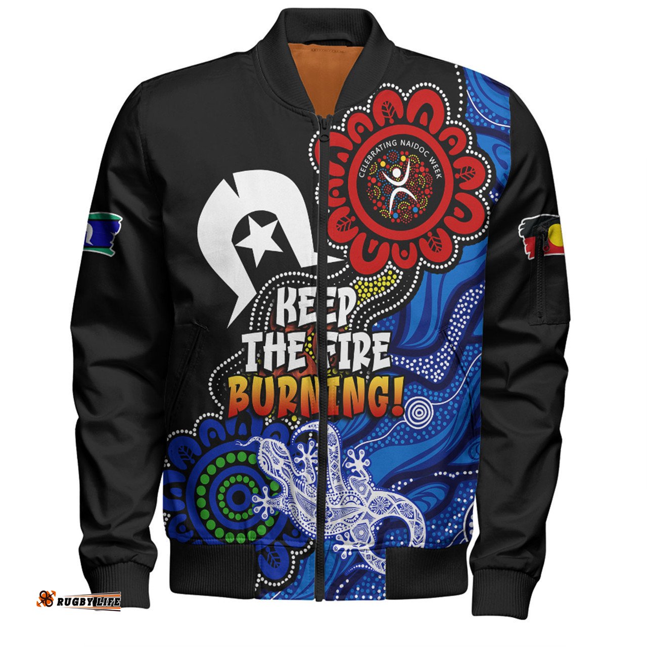 Australia Bomber Jacket Naidoc Week 2024 Indigenous Keep The Fire Burning Aboriginal Dot Art Painting