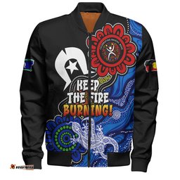 Australia Bomber Jacket Naidoc Week 2024 Indigenous Keep The Fire Burning Aboriginal Dot Art Painting