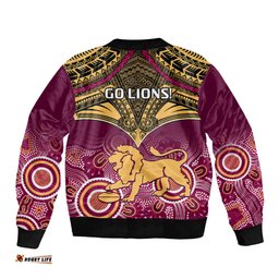 Brisbane Football Bomber Jacket Go Lions Aboriginal Mix Polynesian Pattern