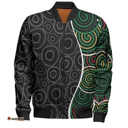 Australia Aboriginal Bomber Jacket - Green Dot Art Circle Pattern From Aboriginal Art Bomber Jacket