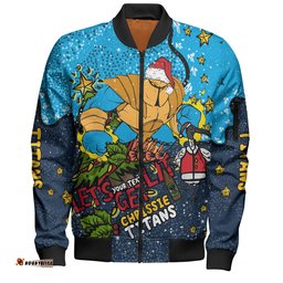 Gold Coast Titans Christmas Custom Bomber Jacket - Let's Get Lit Chrisse Pressie Bomber Jacket