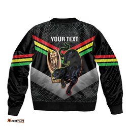 Personalised Panthers Rugby 2024 Bomber Jacket Mascot With Trophy Go Champions Aboriginal Art