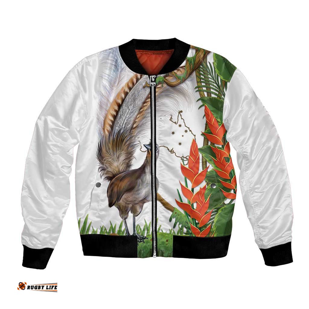 Australia Superb Lyrebird Bomber Jacket Aussie Map - Rainforest Vibes