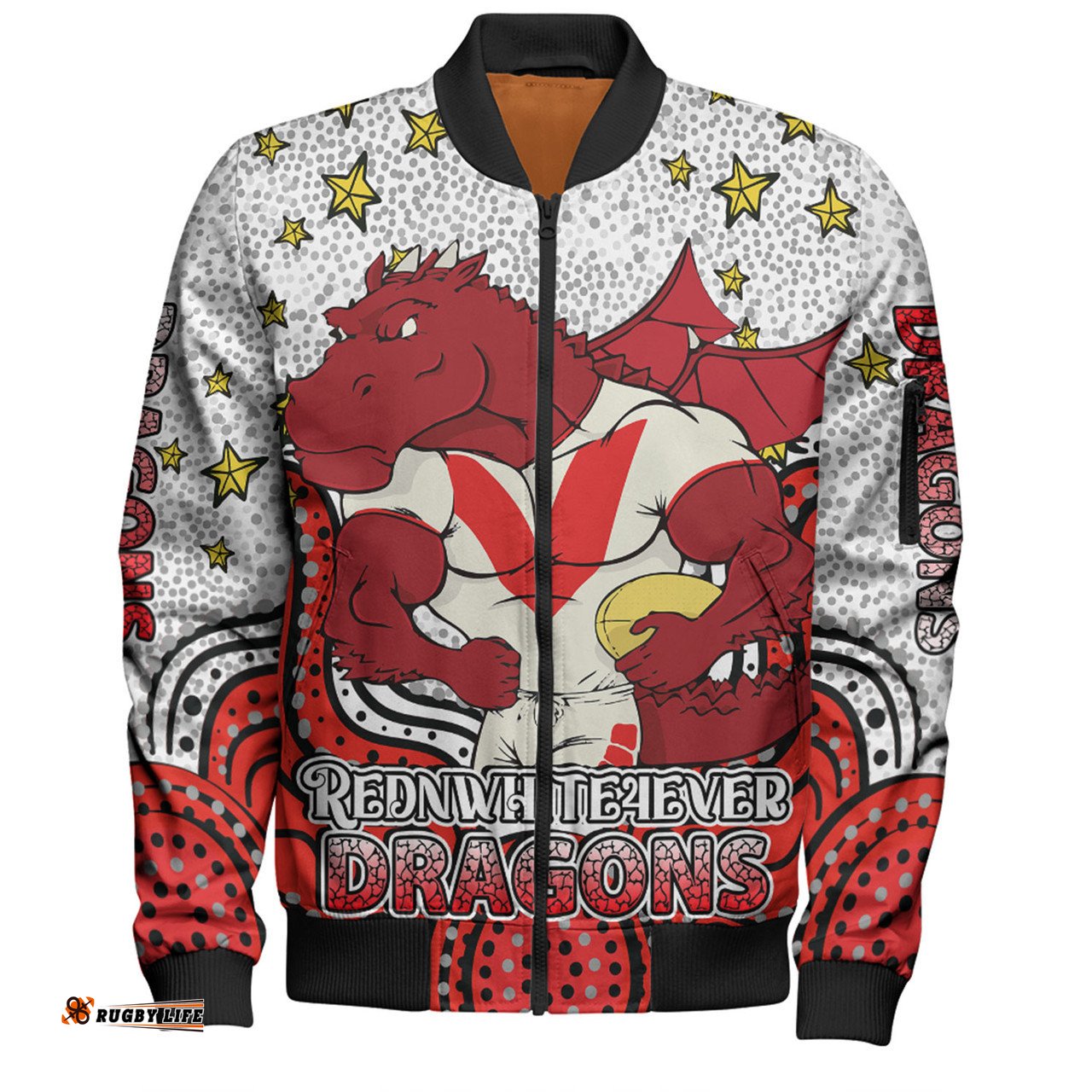St. George Illawarra Dragons Custom Bomber Jacket - Custom With Aboriginal Inspired Style Of Dot Painting Patterns Bomber Jacket