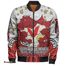 St. George Illawarra Dragons Custom Bomber Jacket - Custom With Aboriginal Inspired Style Of Dot Painting Patterns Bomber Jacket