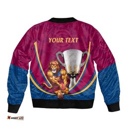 Personalised AFL Brisbane Lions Bomber Jacket 2024 We Are The Champions - Trophy Style