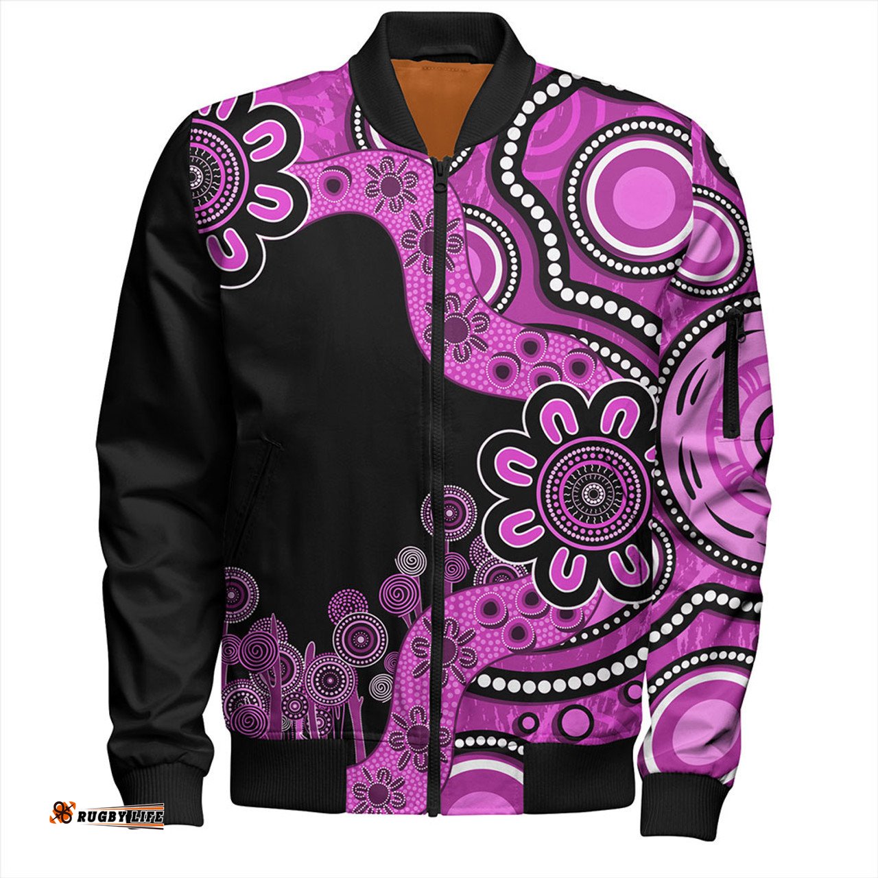 Australia Bomber Jacket Aboriginal Indigenous Dot Painting Pink