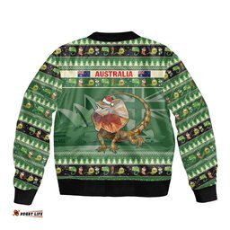 Aussie Frilled Lizard Bomber Jacket Merry Christmas