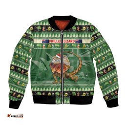 Aussie Frilled Lizard Bomber Jacket Merry Christmas