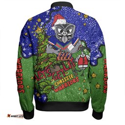 New Zealand Warriors Christmas Custom Bomber Jacket - Let's Get Lit Chrisse Pressie Bomber Jacket