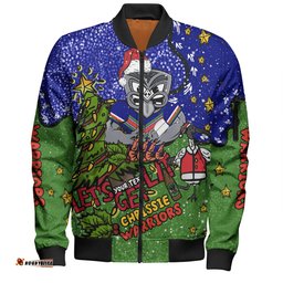 New Zealand Warriors Christmas Custom Bomber Jacket - Let's Get Lit Chrisse Pressie Bomber Jacket