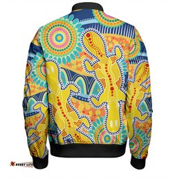 Australia Platypus Aboriginal Bomber Jacket - Yellow Platypus With Aboriginal Art Dot Painting Patterns Inspired Bomber Jacket