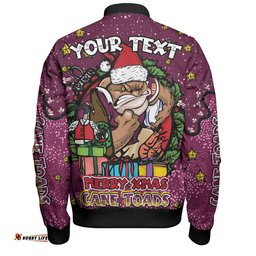 Queensland Cane Toads Christmas Custom Bomber Jacket - Merry Christmas Our Beloved Team With Aboriginal Dot Art Pattern Bomber Jacket