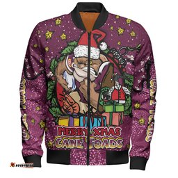 Queensland Cane Toads Christmas Custom Bomber Jacket - Merry Christmas Our Beloved Team With Aboriginal Dot Art Pattern Bomber Jacket