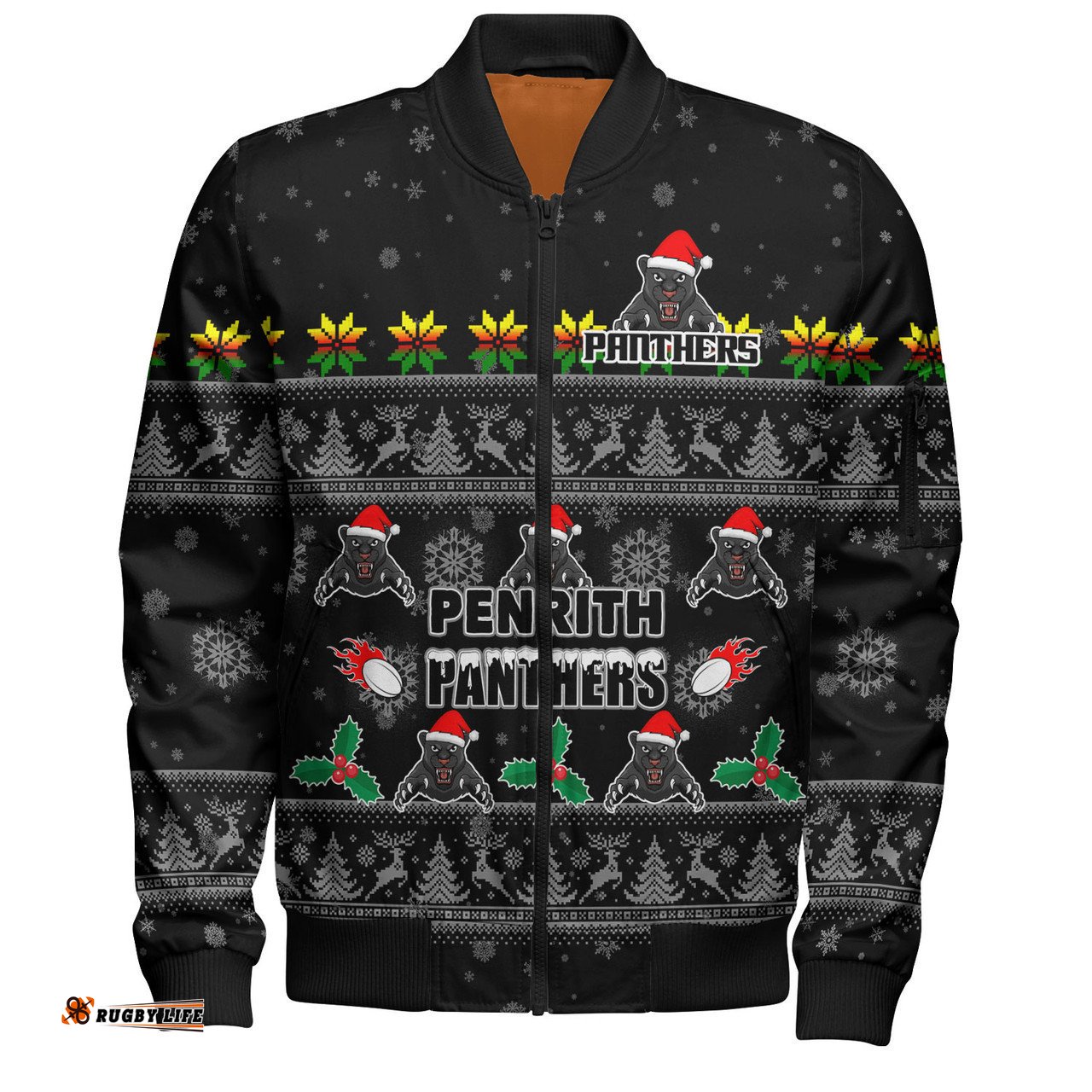 Penrith Panthers Christmas Custom Bomber Jacket - Special Ugly Christmas Bomber Jacket