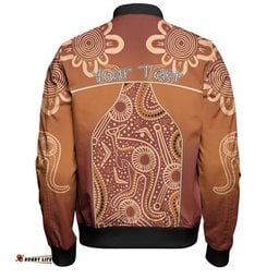 Australia Aboriginal Custom Bomber Jacket - Brown Kangaroo In Aboriginal Dot Art Bomber Jacket