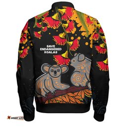 Australia Bomber Jacket - Aboriginal Save Endangered Koalas Red Bottle Brush Flower