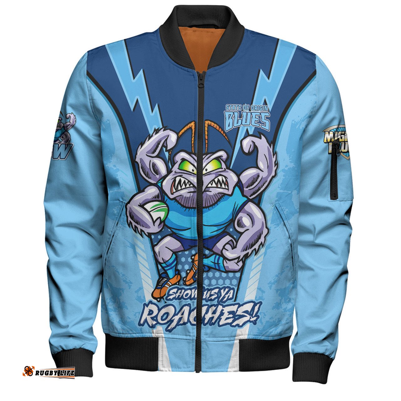 New South Wales Blues Bomber Jacket Custom State Of Origin 2024 Show Us Ya Roaches!