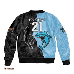 NRL Panthers-Shark Mascot Custom Bomber Jacket Cracked Metal Style
